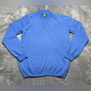 Pinotti Italian Cashmere 1/4 Zip Pullover Sweater Men’s L Blue Knit Wool Blend